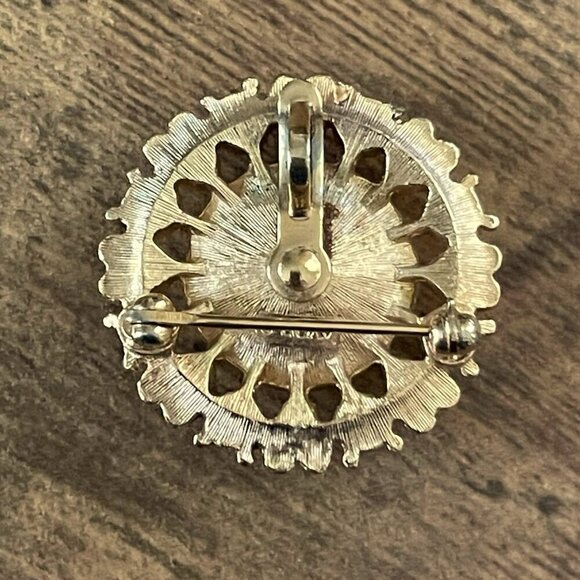 Vintage 1970s Avon Sun Brillant Brooch Convertible Pendant Gold Tone Rhinestone - Picture 4 of 5